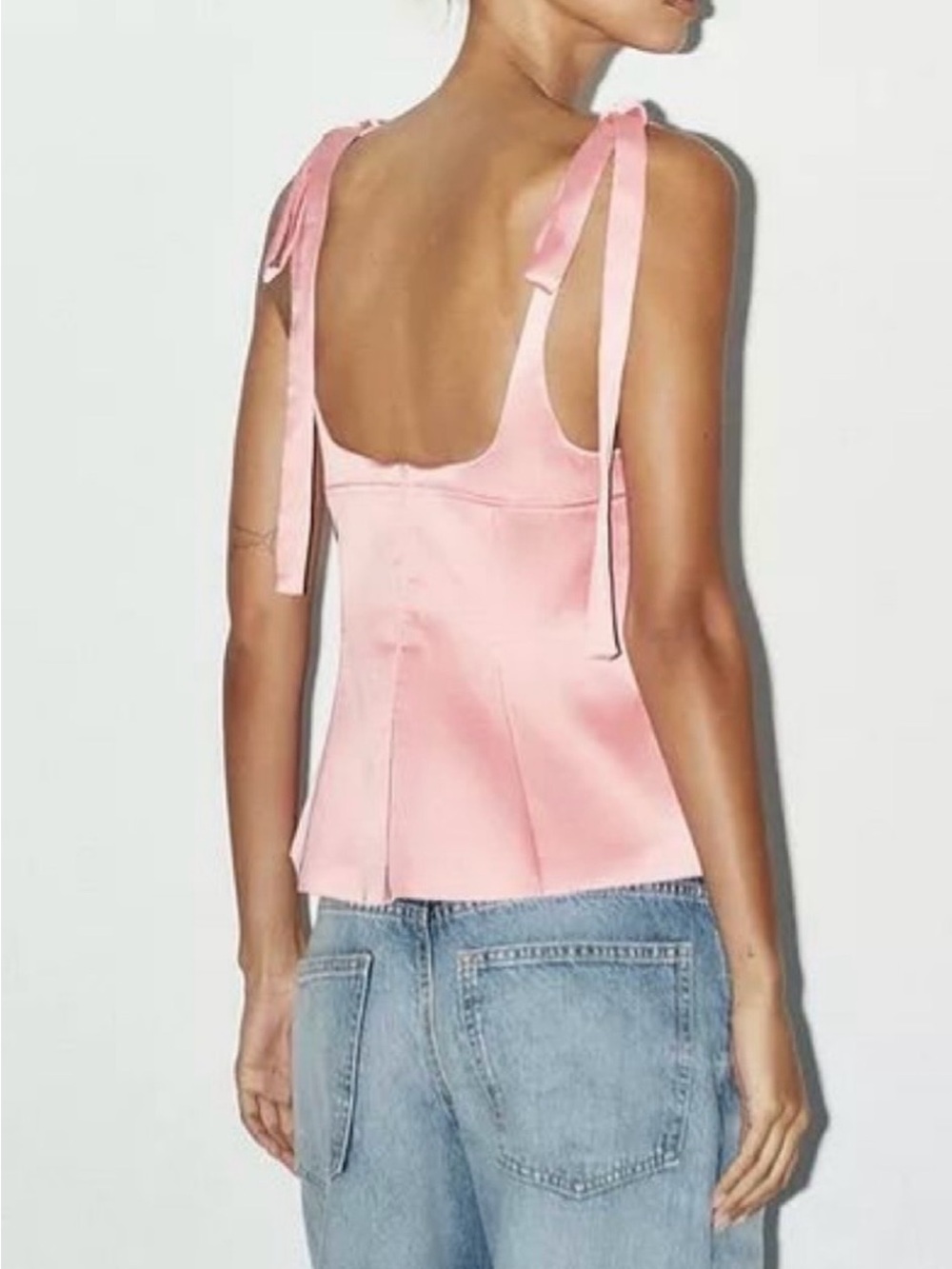 NWT! Zara Pink Satin Tie-Shoulder Cami Bustier Top - Picture 3 of 8